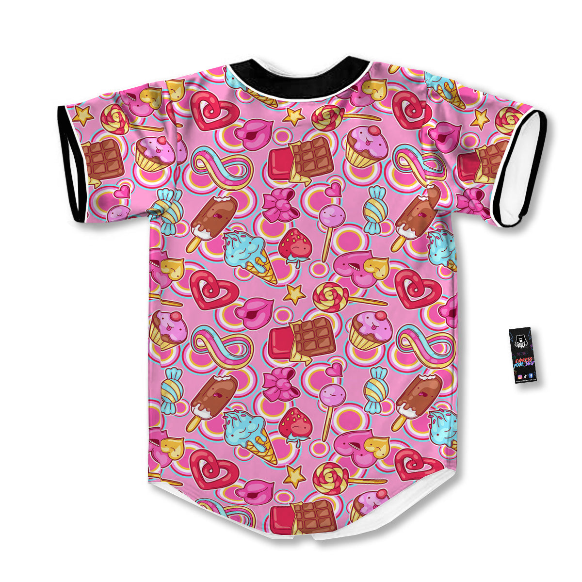 Pink Sweet Candy Print Pattern Baseball Jersey-grizzshop
