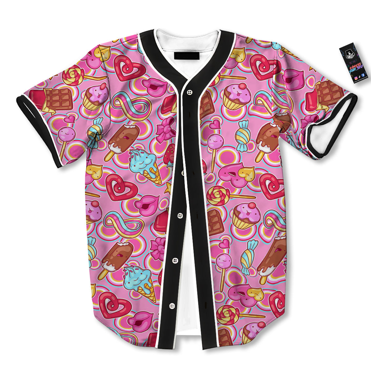 Pink Sweet Candy Print Pattern Baseball Jersey-grizzshop