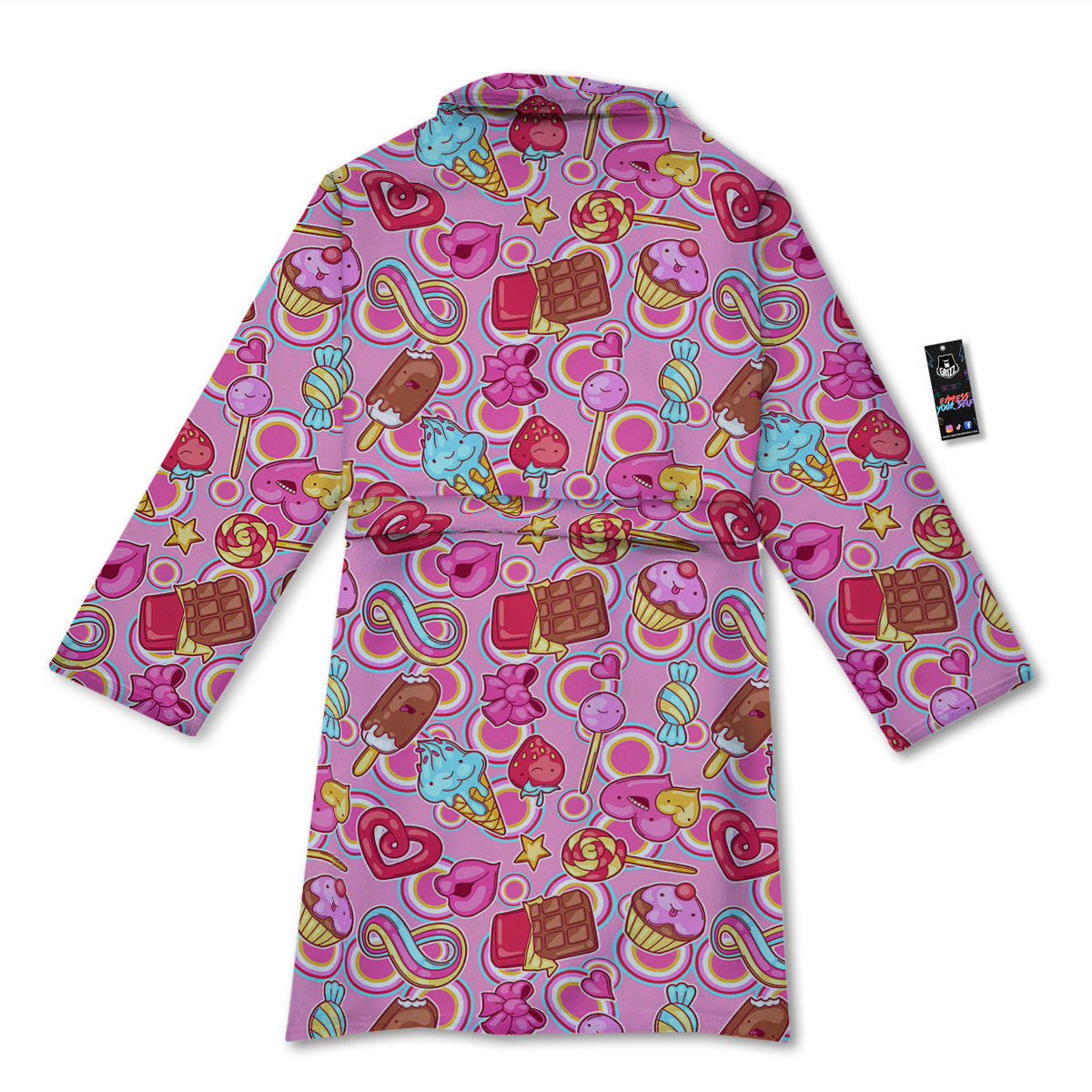 Pink Sweet Candy Print Pattern Bathrobe-grizzshop