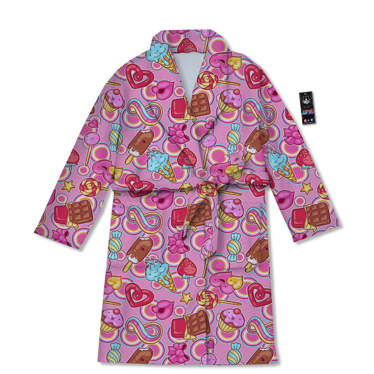 Pink Sweet Candy Print Pattern Bathrobe-grizzshop