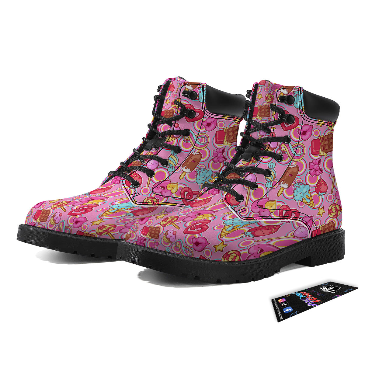 Pink Sweet Candy Print Pattern Boots-grizzshop
