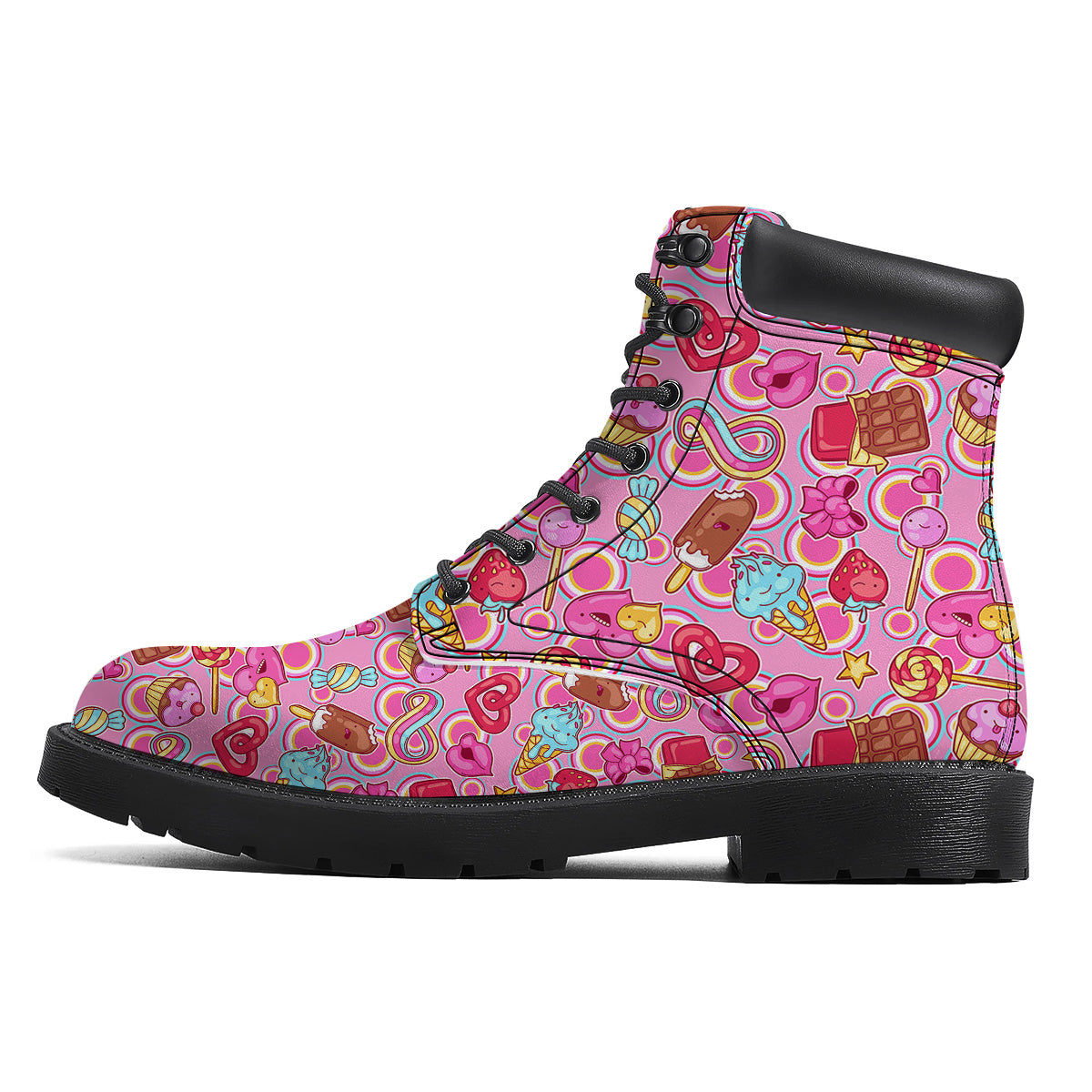 Pink Sweet Candy Print Pattern Boots-grizzshop