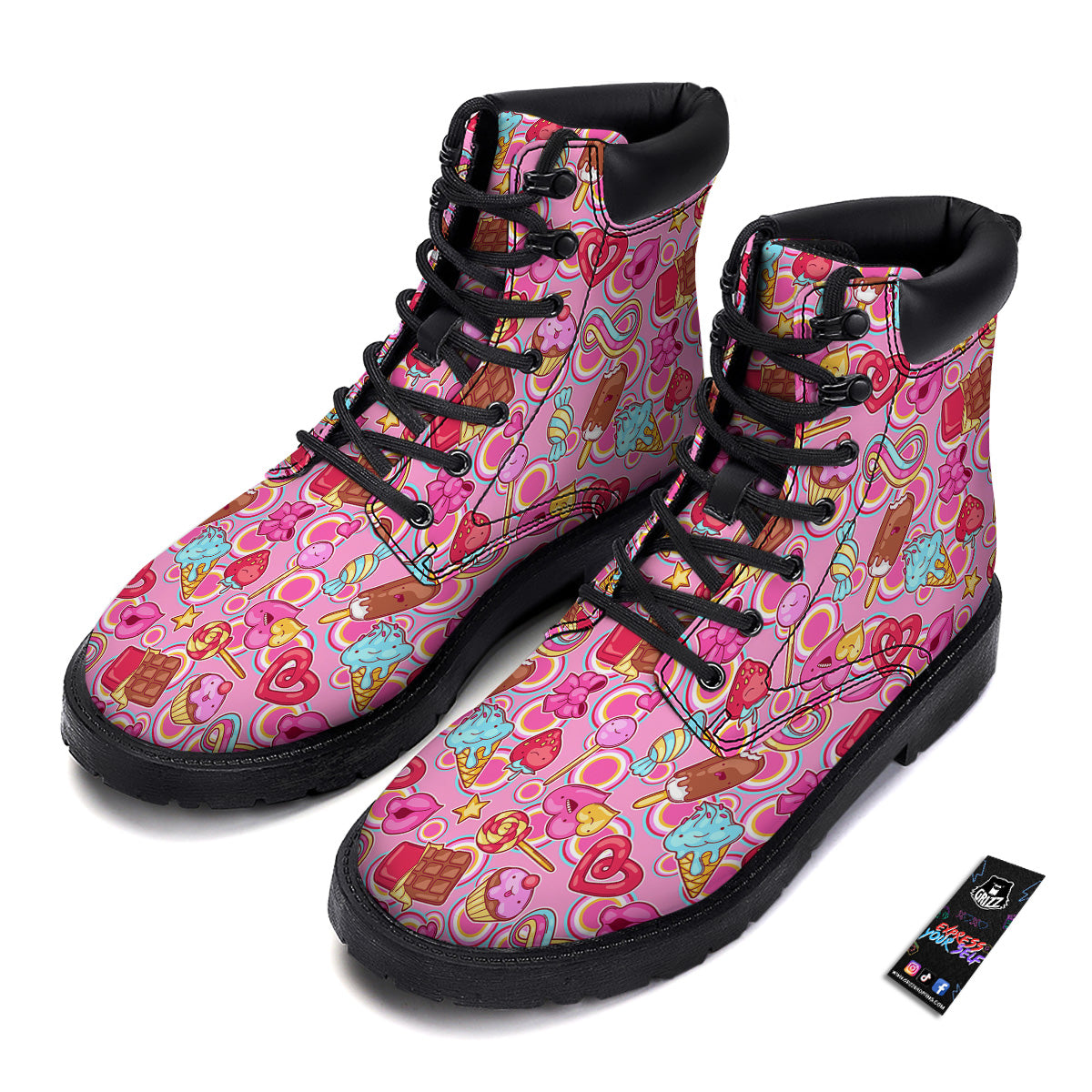 Pink Sweet Candy Print Pattern Boots-grizzshop