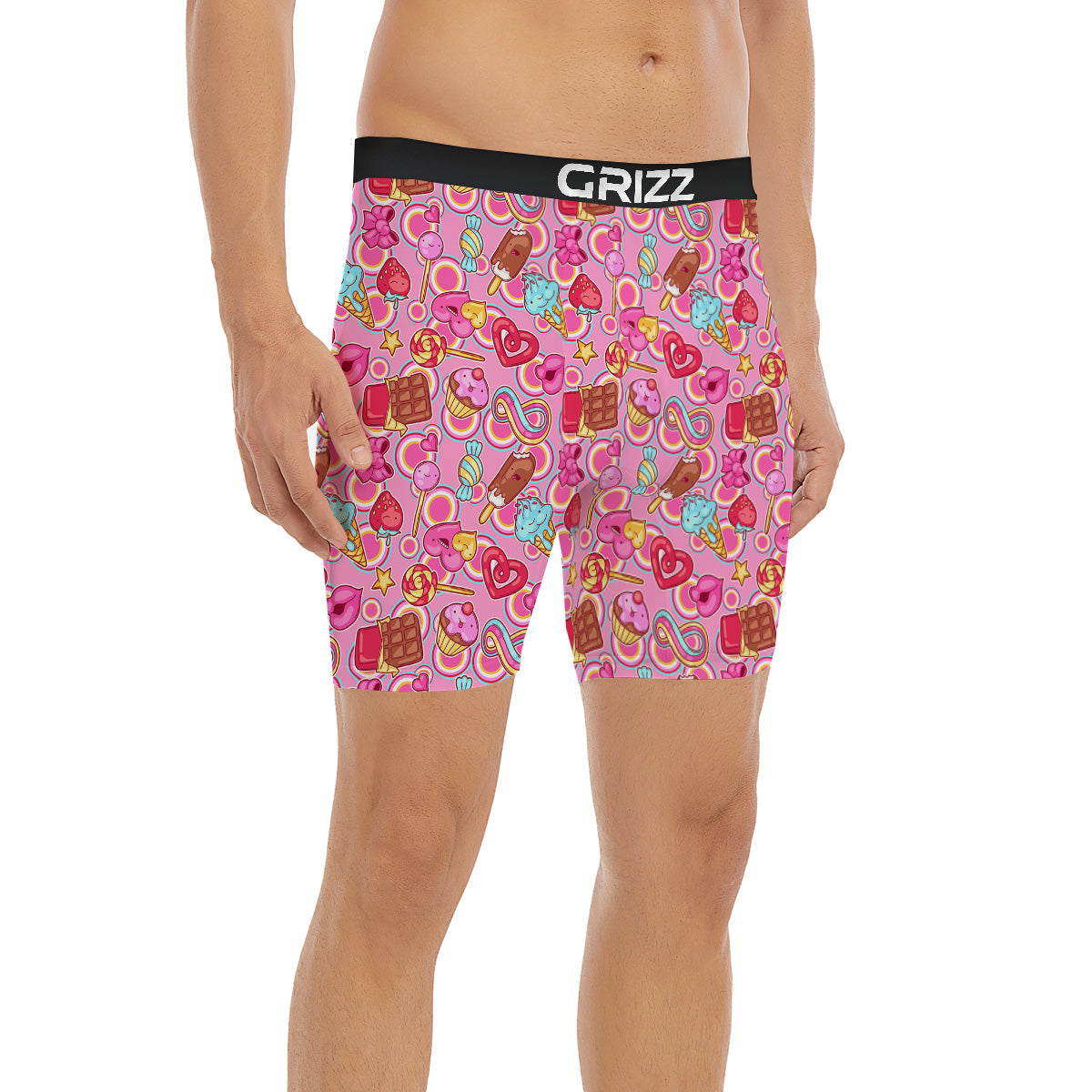 Pink Sweet Candy Print Pattern Boxer Briefs-grizzshop