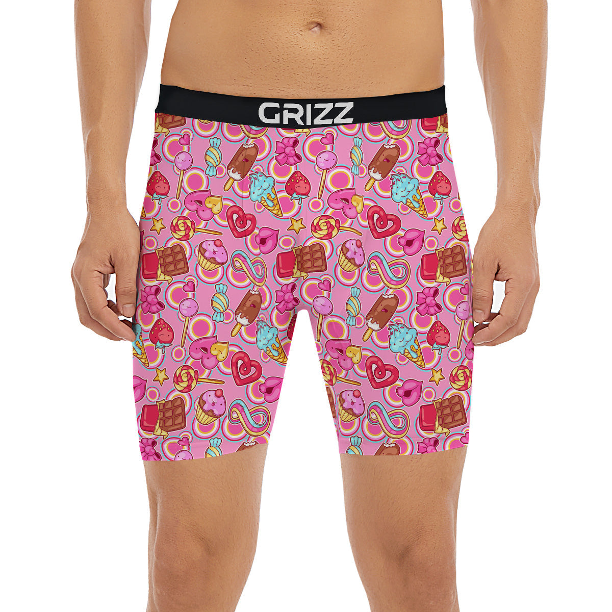 Pink Sweet Candy Print Pattern Boxer Briefs-grizzshop