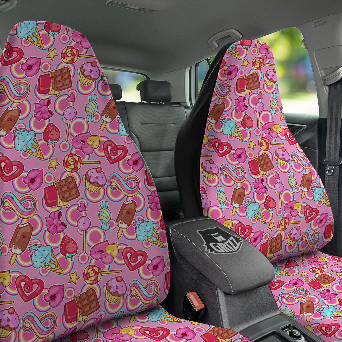 Pink Sweet Candy Print Pattern Car Seat Covers-grizzshop