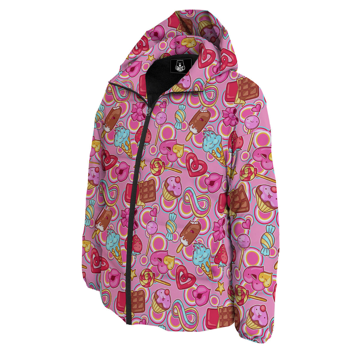 Pink Sweet Candy Print Pattern Down Jacket-grizzshop