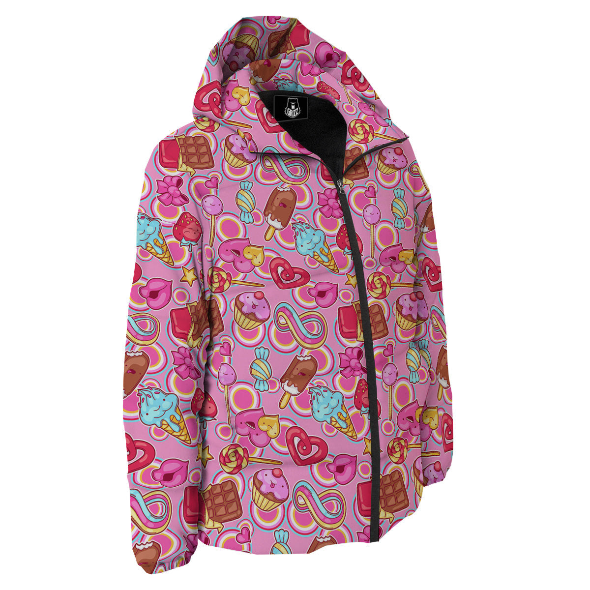 Pink Sweet Candy Print Pattern Down Jacket-grizzshop