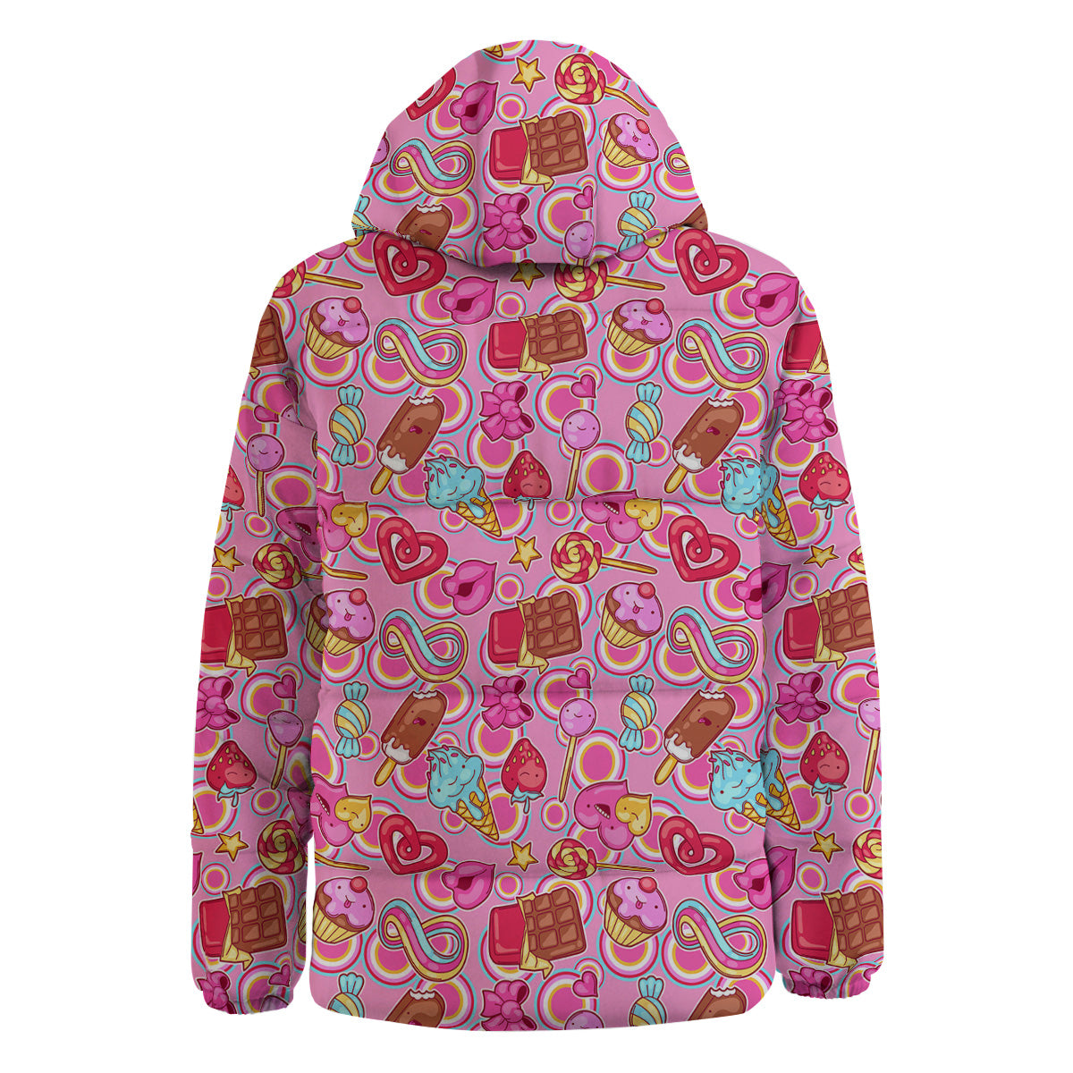 Pink Sweet Candy Print Pattern Down Jacket-grizzshop