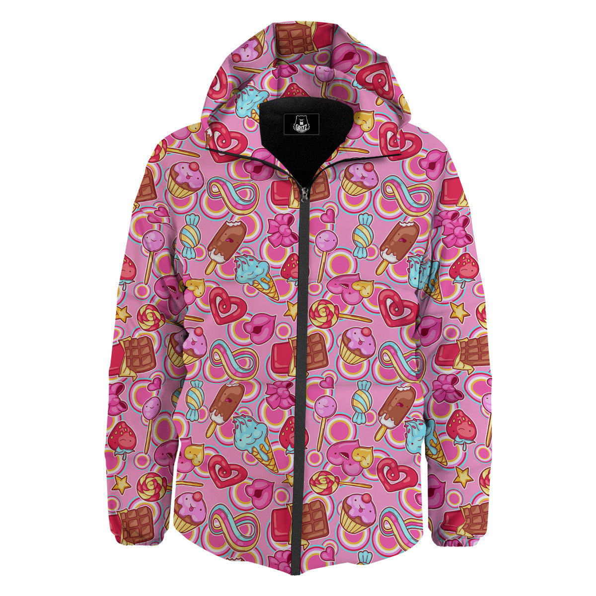 Pink Sweet Candy Print Pattern Down Jacket-grizzshop