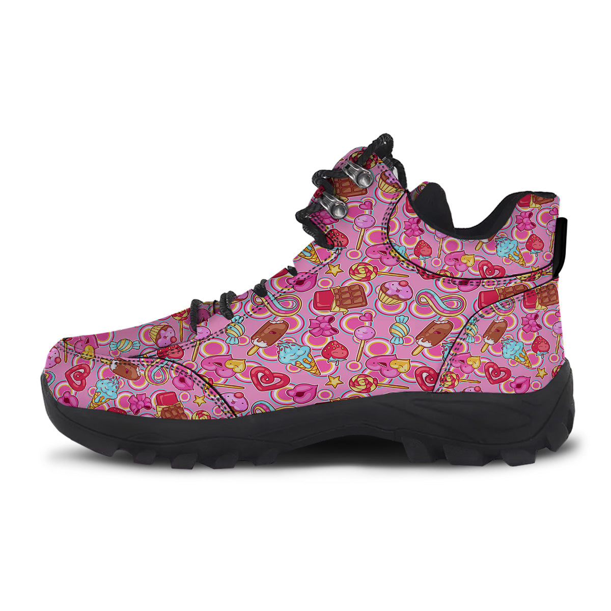 Pink Sweet Candy Print Pattern Hiking Shoes-grizzshop