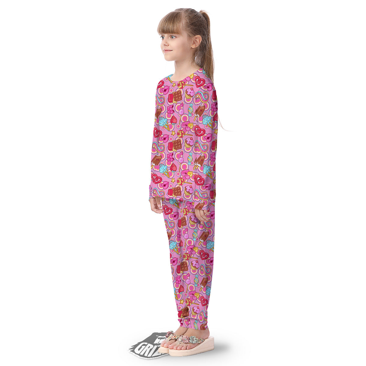 Pink Sweet Candy Print Pattern Kid's Pajamas-grizzshop