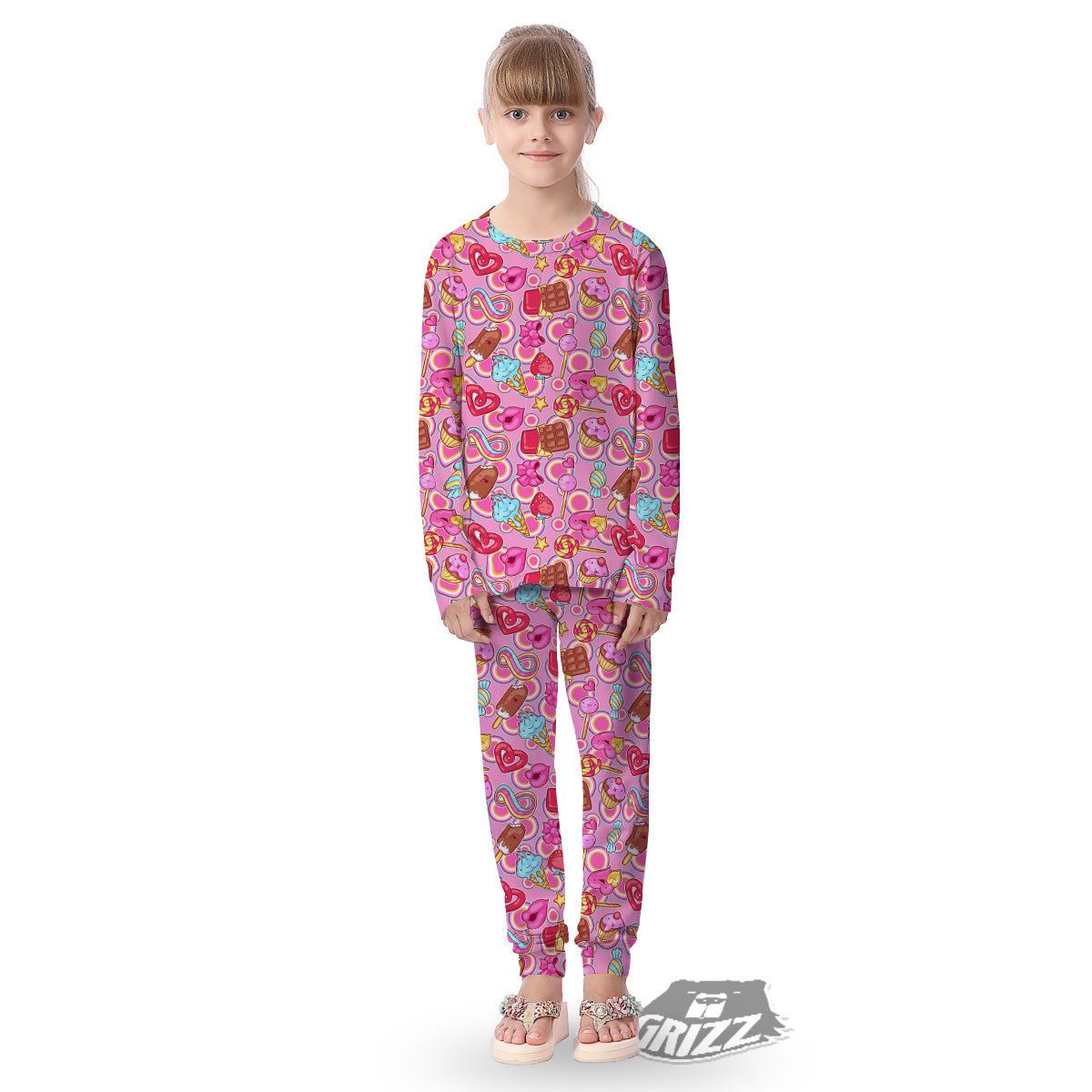 Pink Sweet Candy Print Pattern Kid's Pajamas-grizzshop