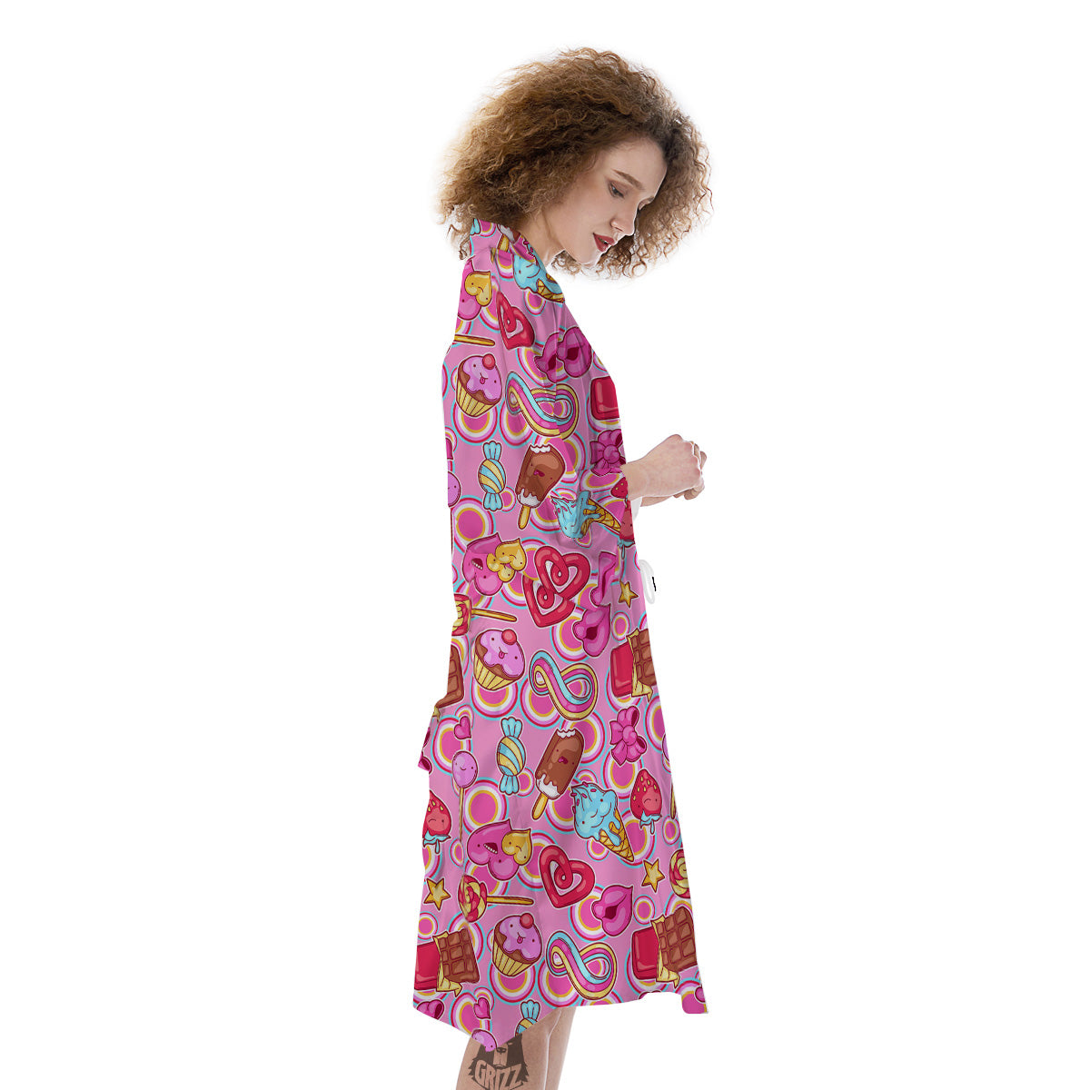 Pink Sweet Candy Print Pattern Kimono-grizzshop