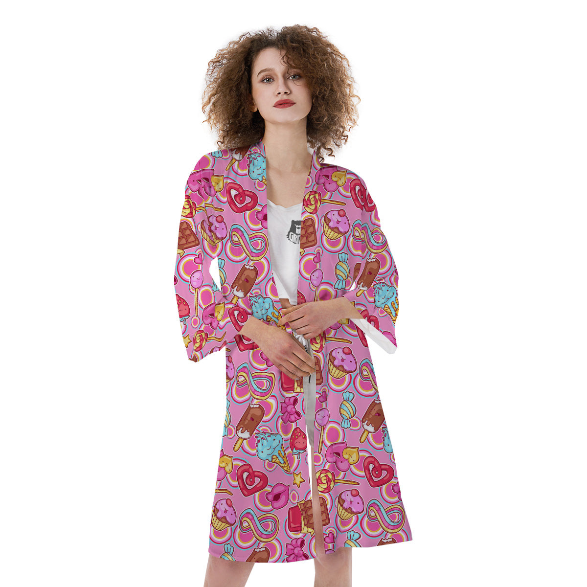 Pink Sweet Candy Print Pattern Kimono-grizzshop