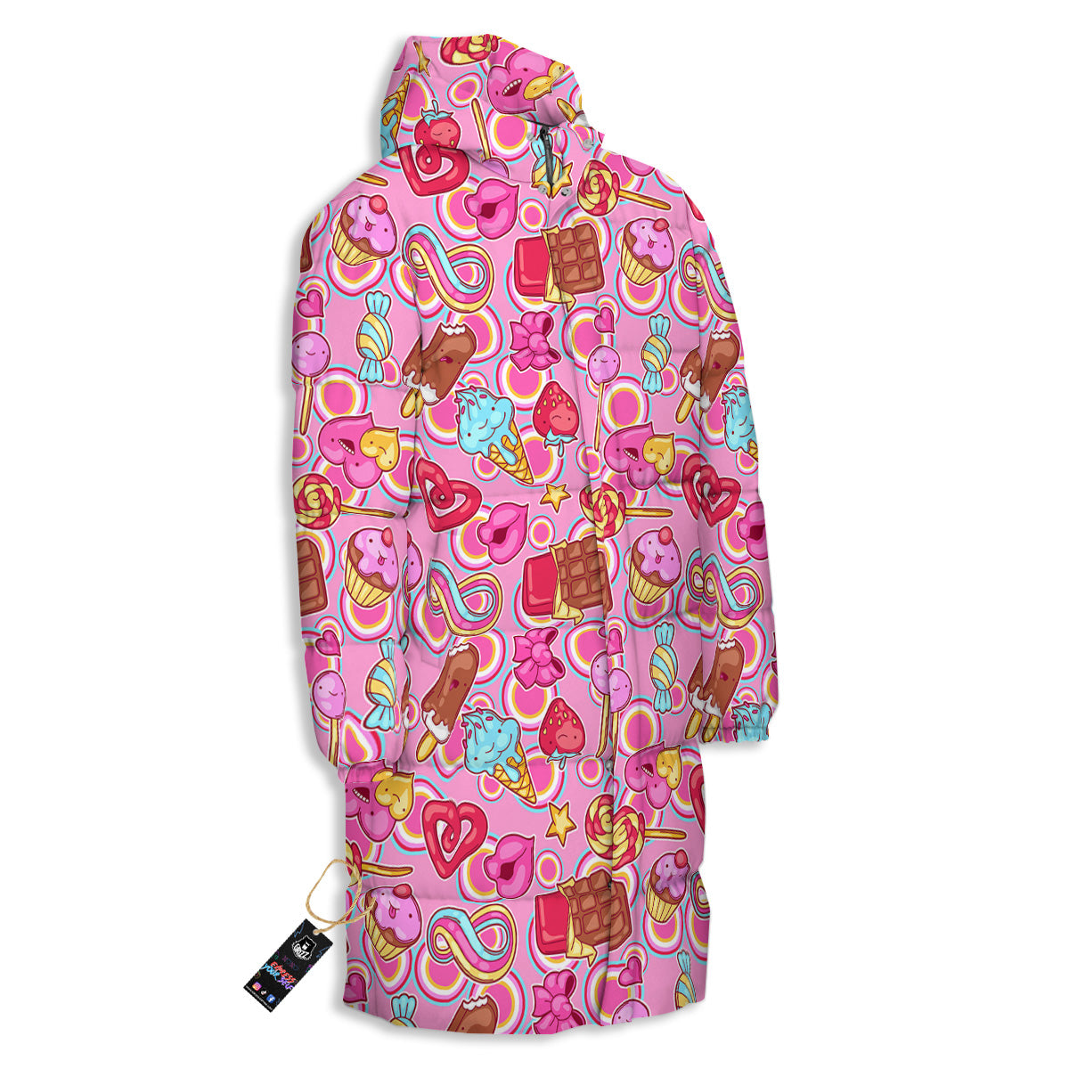 Pink Sweet Candy Print Pattern Long Down Jacket-grizzshop