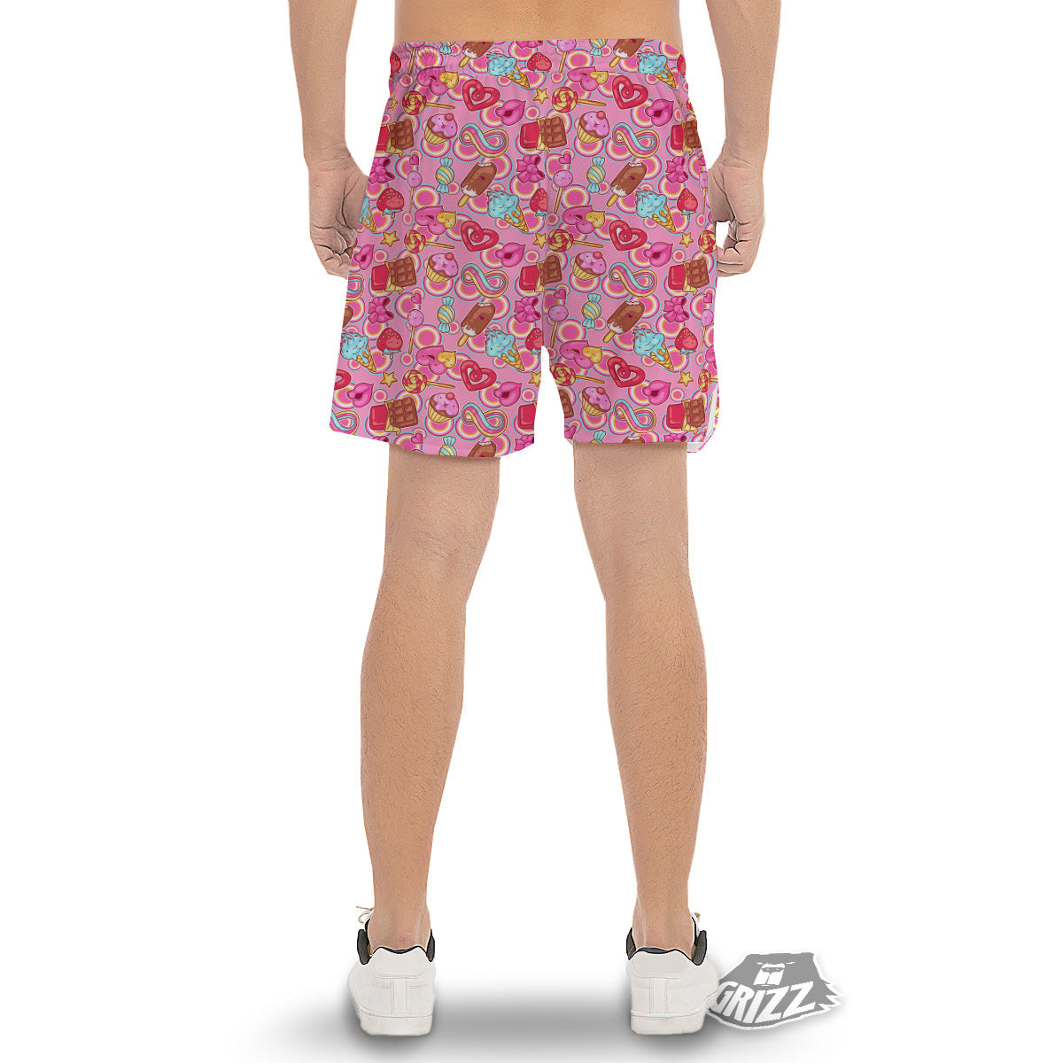 Pink Sweet Candy Print Pattern Men's Gym Shorts-grizzshop
