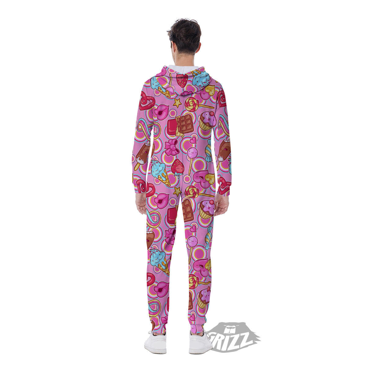 Pink Sweet Candy Print Pattern Men's Jumpsuit-grizzshop