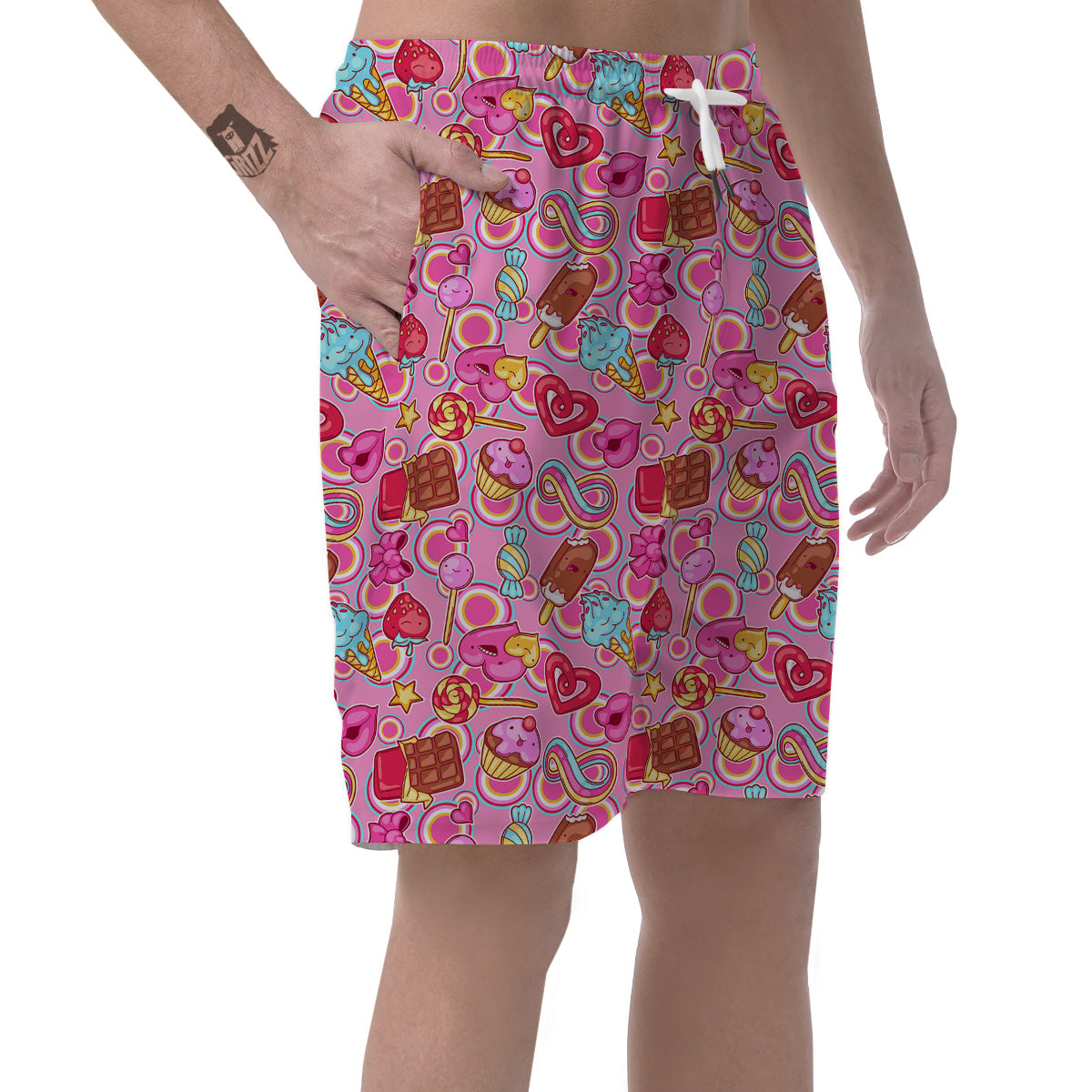 Pink Sweet Candy Print Pattern Men's Shorts-grizzshop