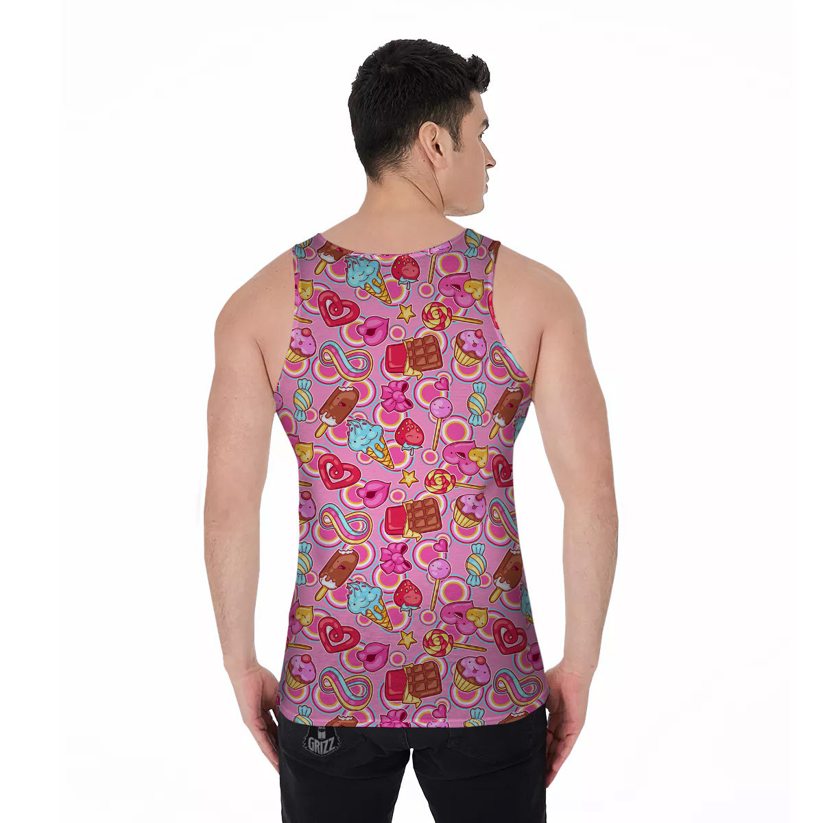 Pink Sweet Candy Print Pattern Men's Tank Top-grizzshop