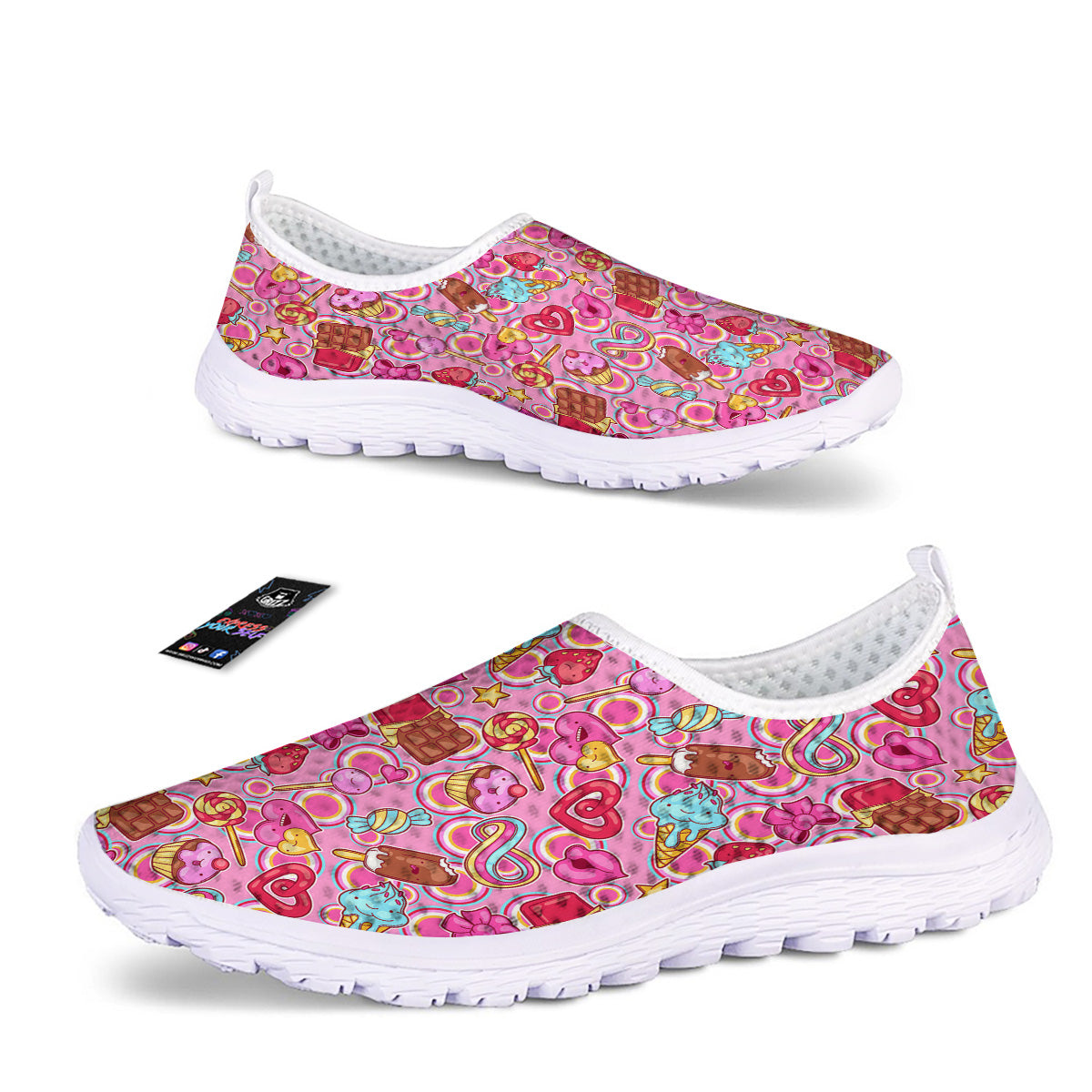 Pink Sweet Candy Print Pattern Nurse Shoes-grizzshop