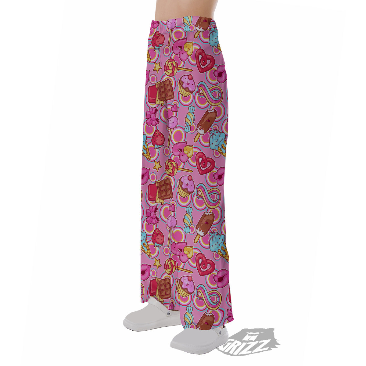 Pink Sweet Candy Print Pattern Pajama Pants-grizzshop