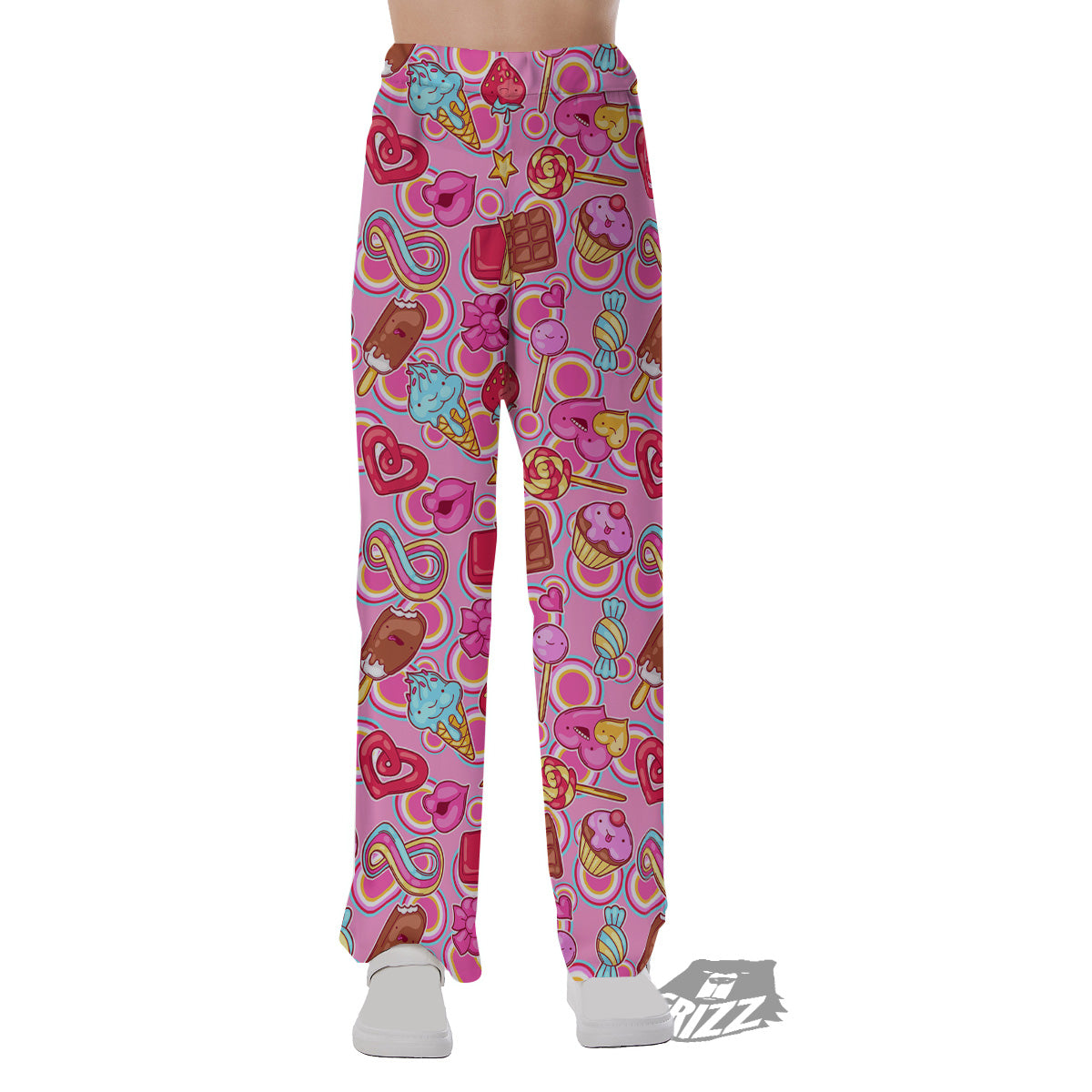 Pink Sweet Candy Print Pattern Pajama Pants-grizzshop