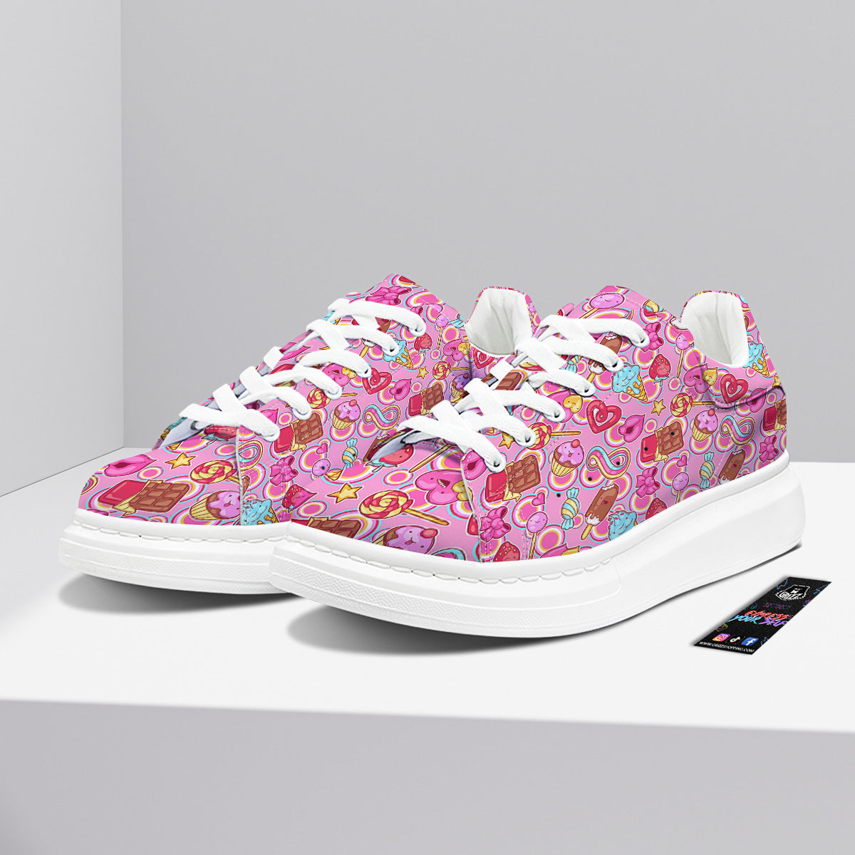 Pink Sweet Candy Print Pattern Platform Shoes-grizzshop