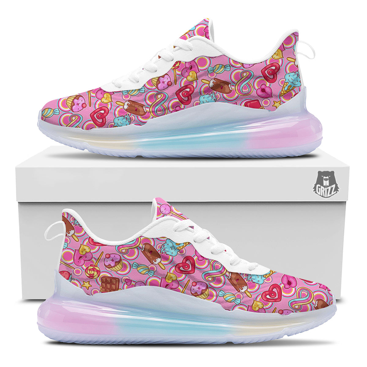 Pink Sweet Candy Print Pattern Running Sneakers-grizzshop