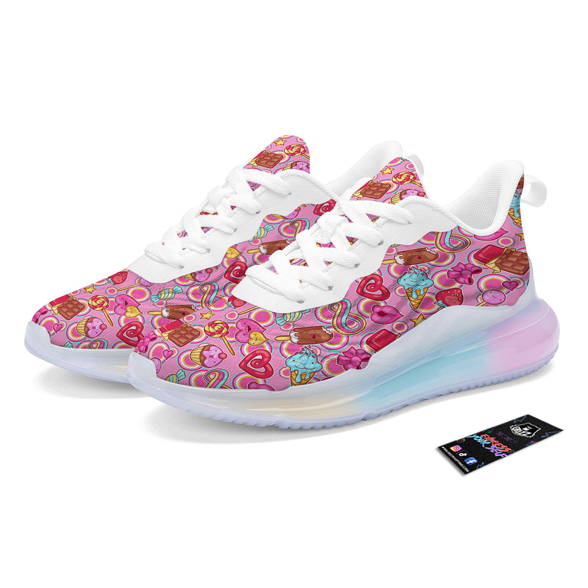 Pink Sweet Candy Print Pattern Running Sneakers-grizzshop