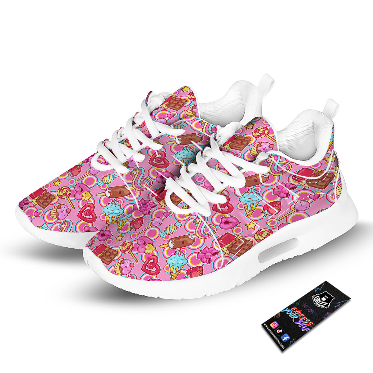 Pink Sweet Candy Print Pattern Tennis Shoes-grizzshop