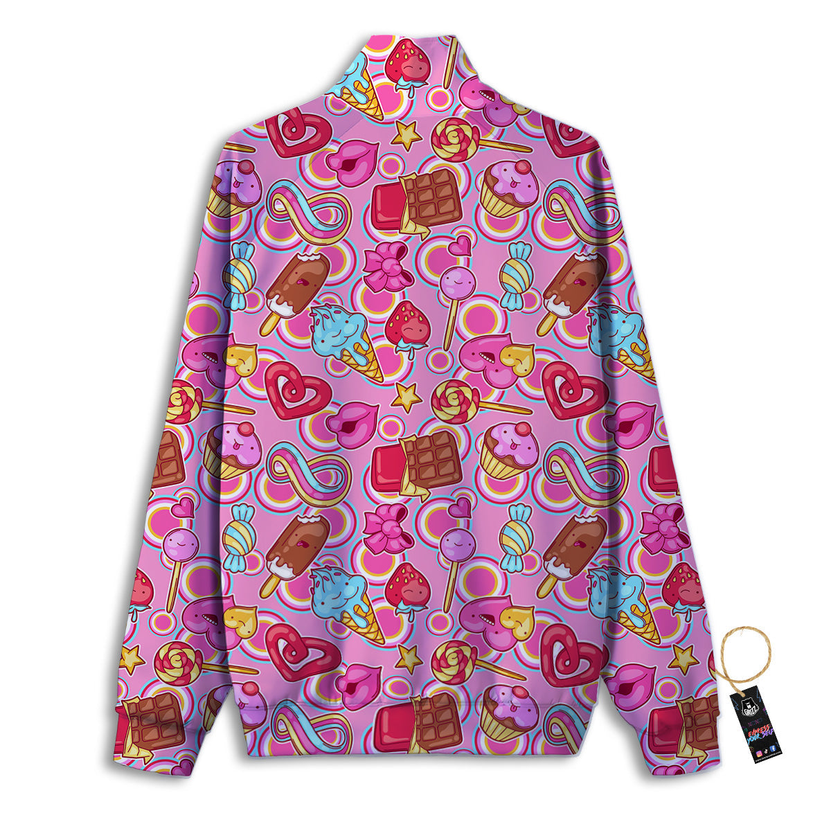 Pink Sweet Candy Print Pattern Track Jacket-grizzshop