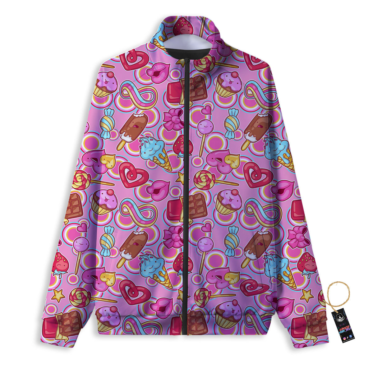 Pink Sweet Candy Print Pattern Track Jacket-grizzshop