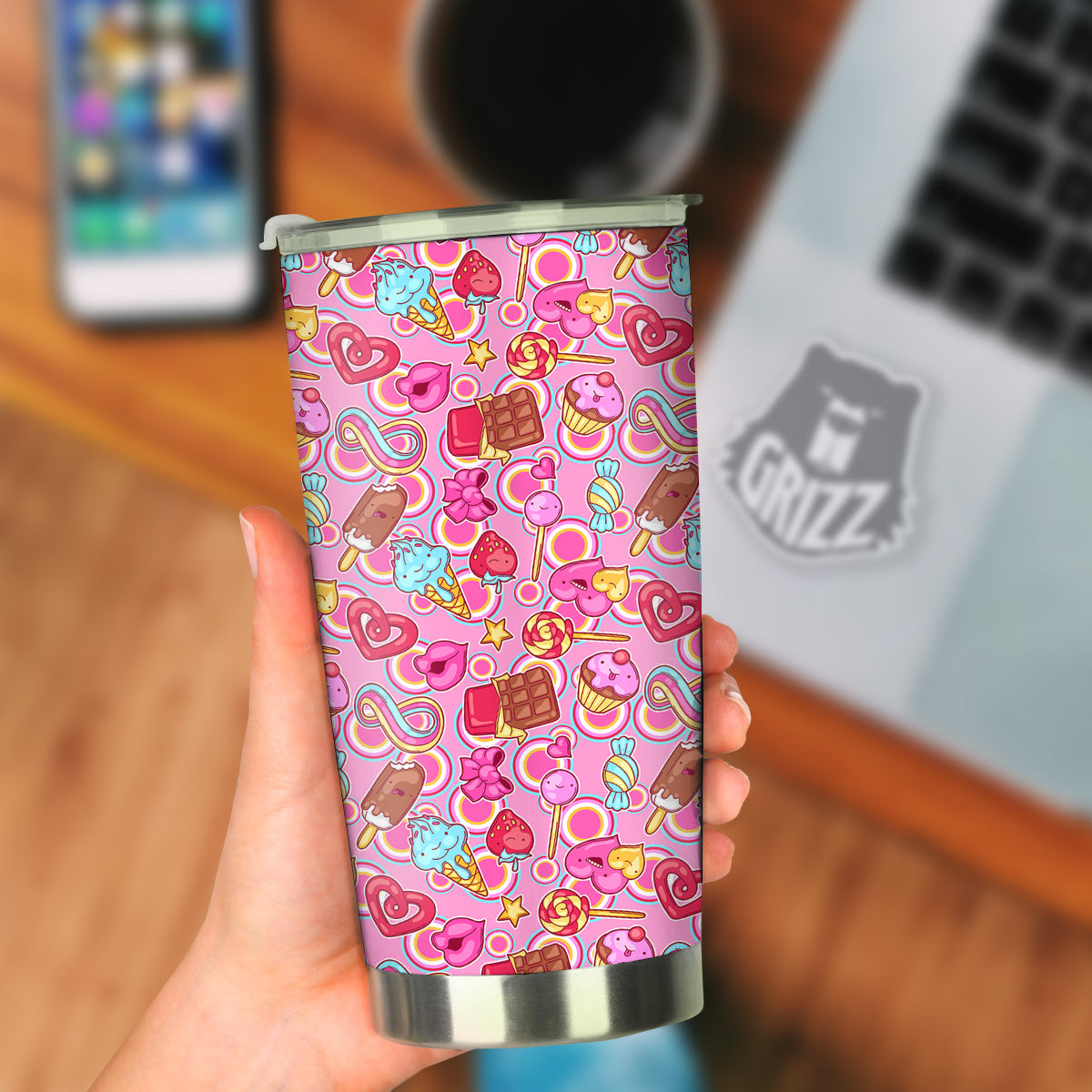 Pink Sweet Candy Print Pattern Tumbler-grizzshop