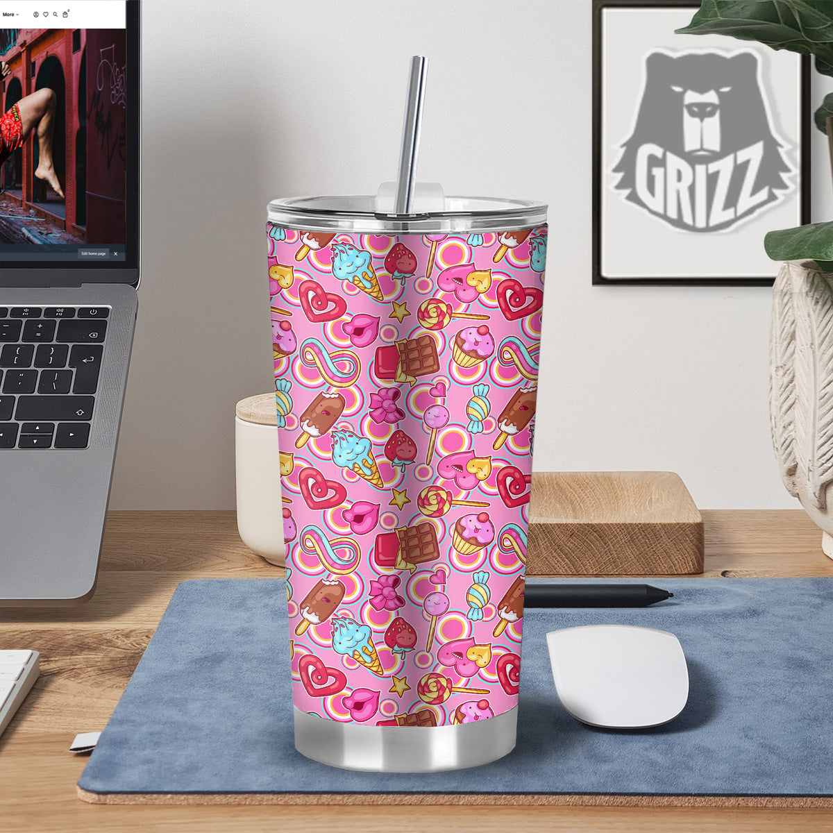 Pink Sweet Candy Print Pattern Tumbler-grizzshop