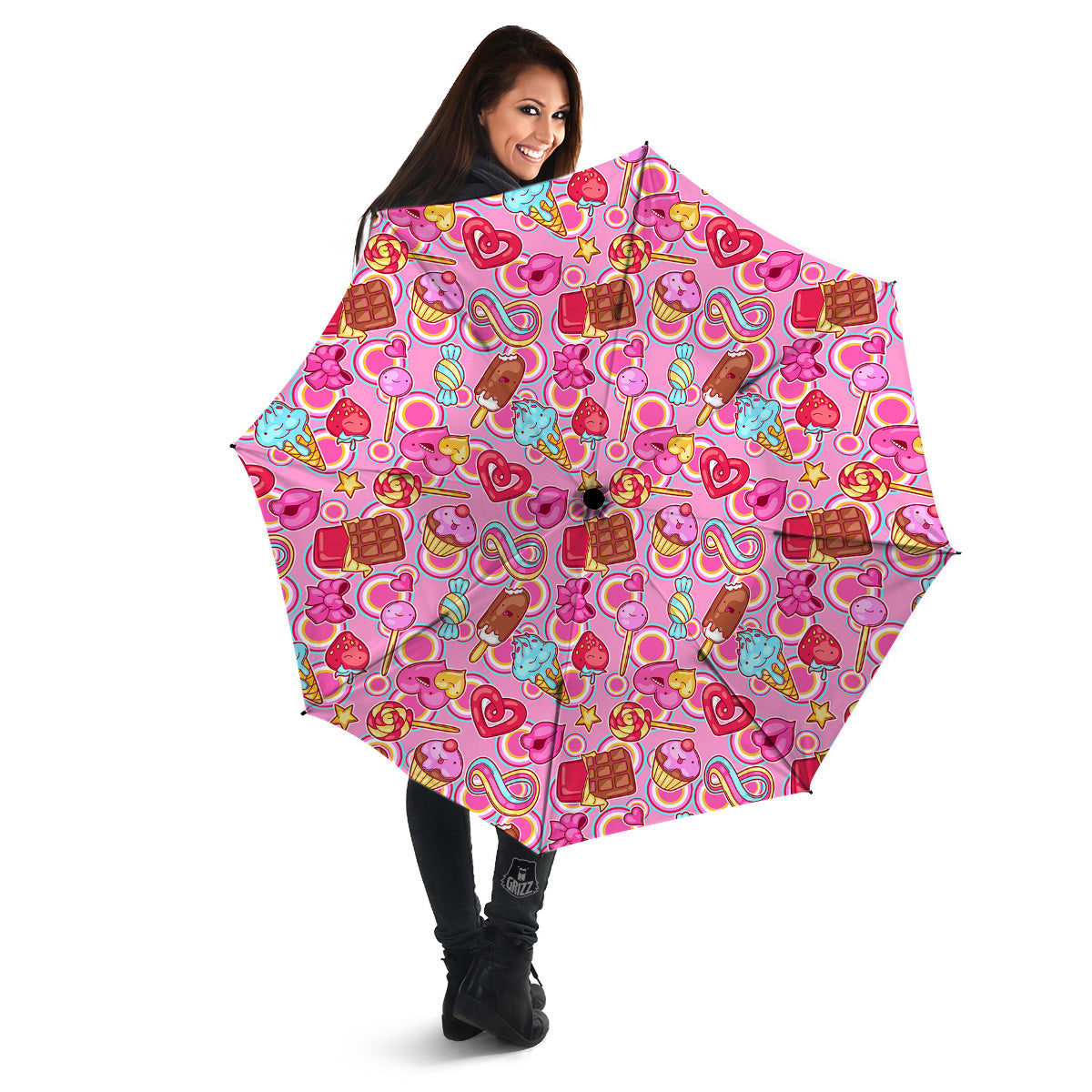 Pink Sweet Candy Print Pattern Umbrella-grizzshop