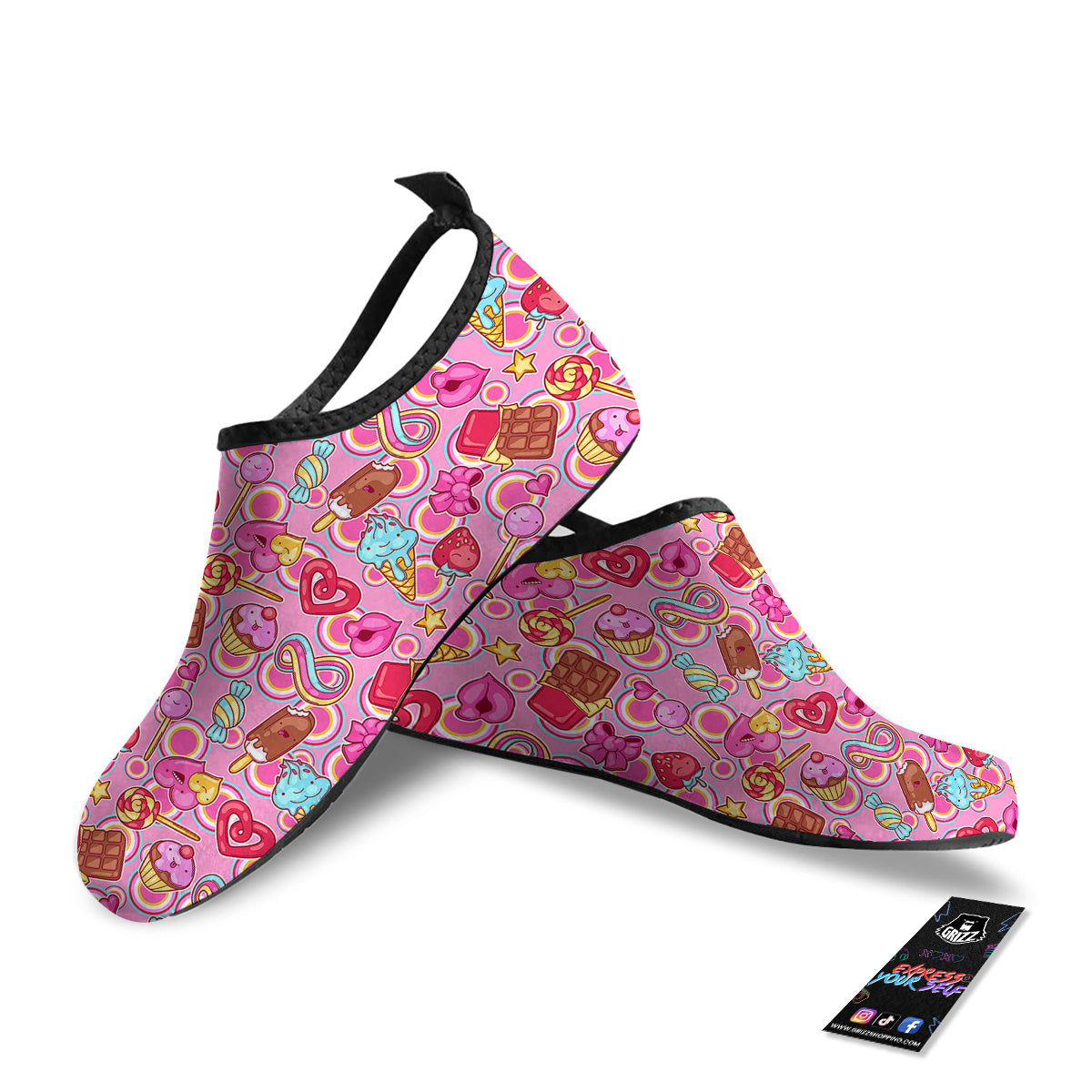 Pink Sweet Candy Print Pattern Water Shoes-grizzshop