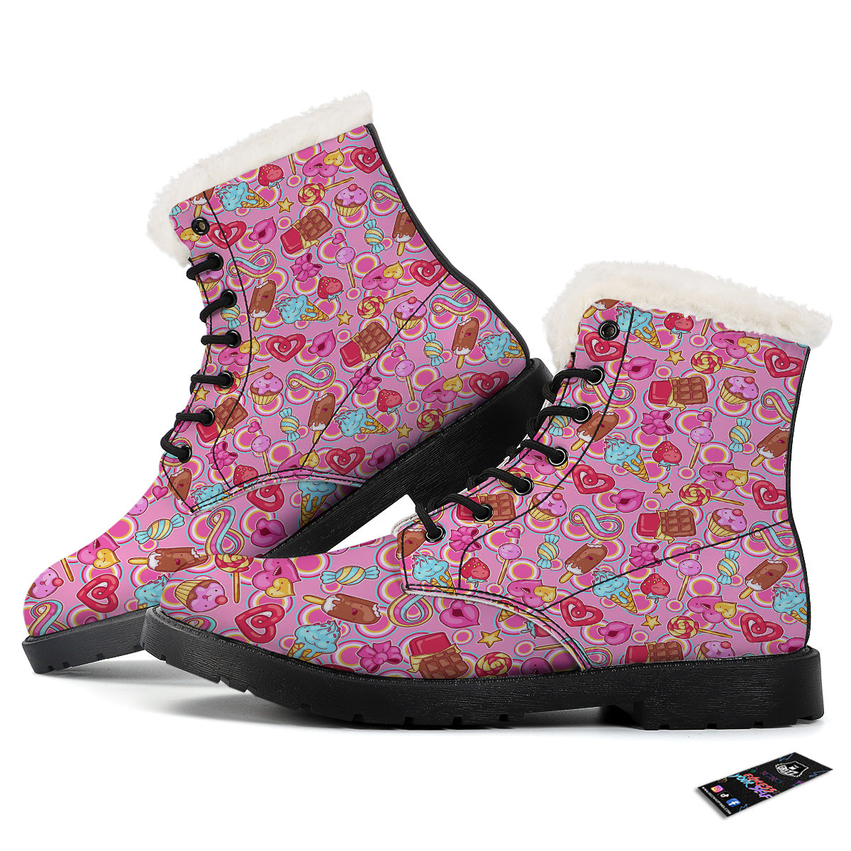 Pink Sweet Candy Print Pattern Winter Boots-grizzshop