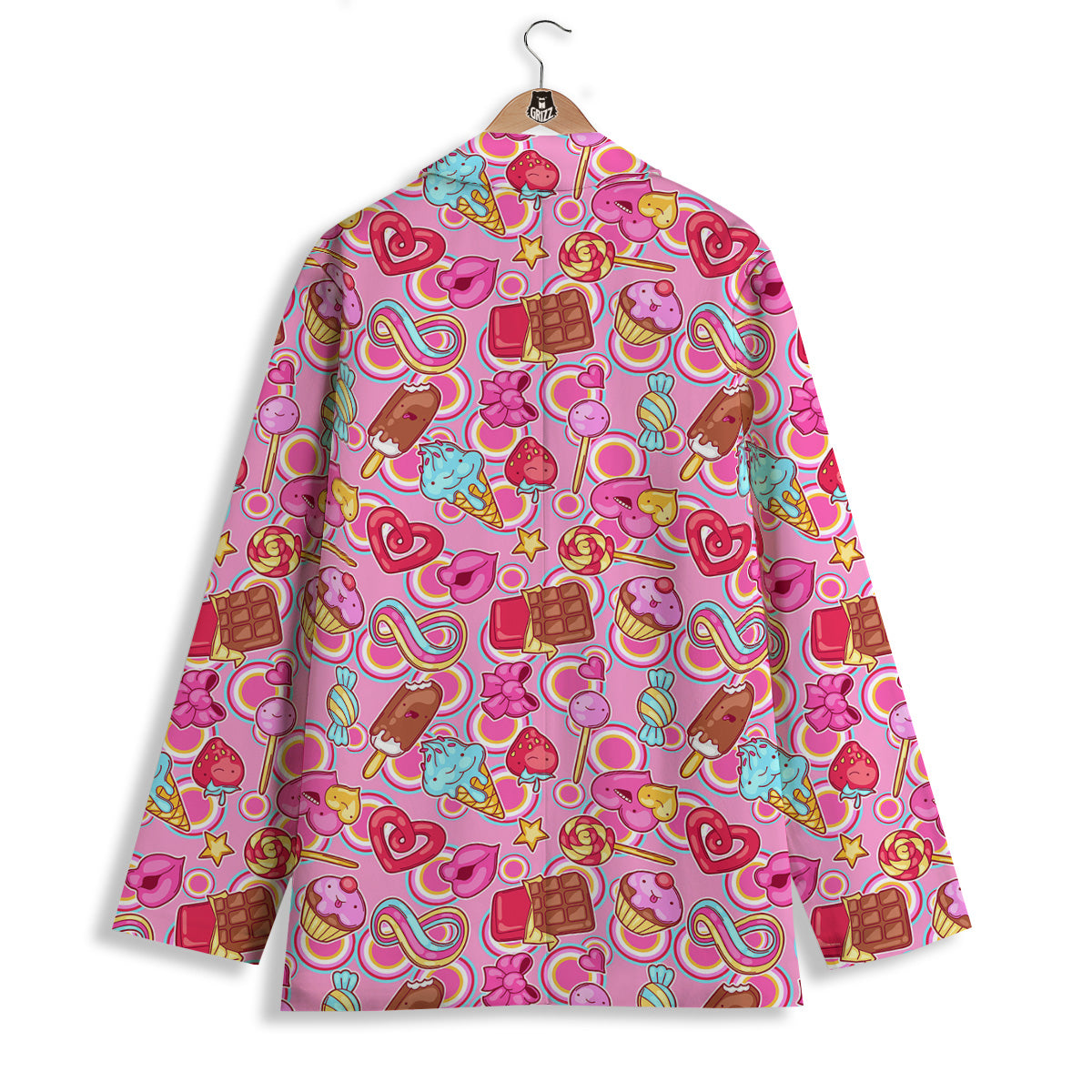 Pink Sweet Candy Print Pattern Women's Blazer-grizzshop