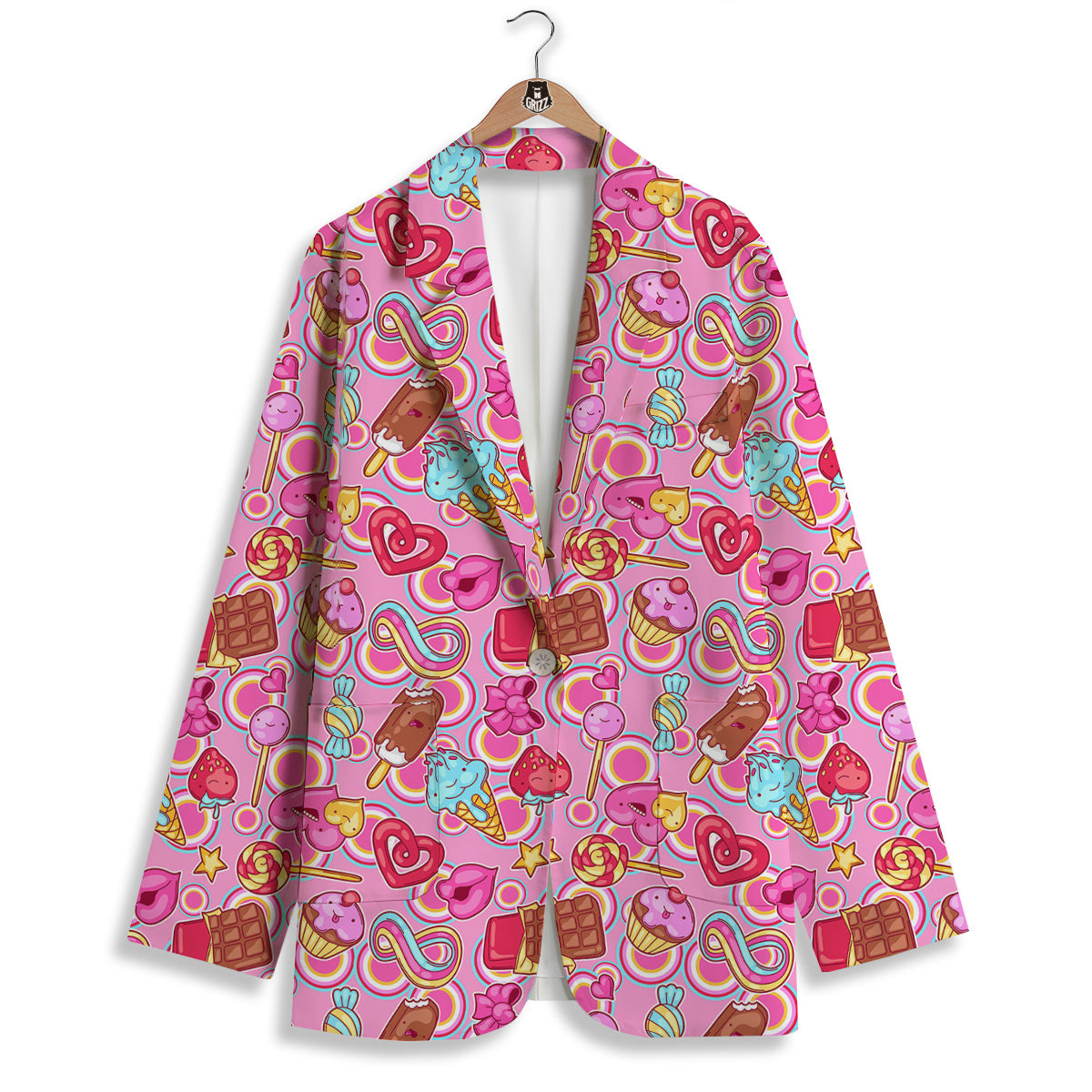 Pink Sweet Candy Print Pattern Women's Blazer-grizzshop