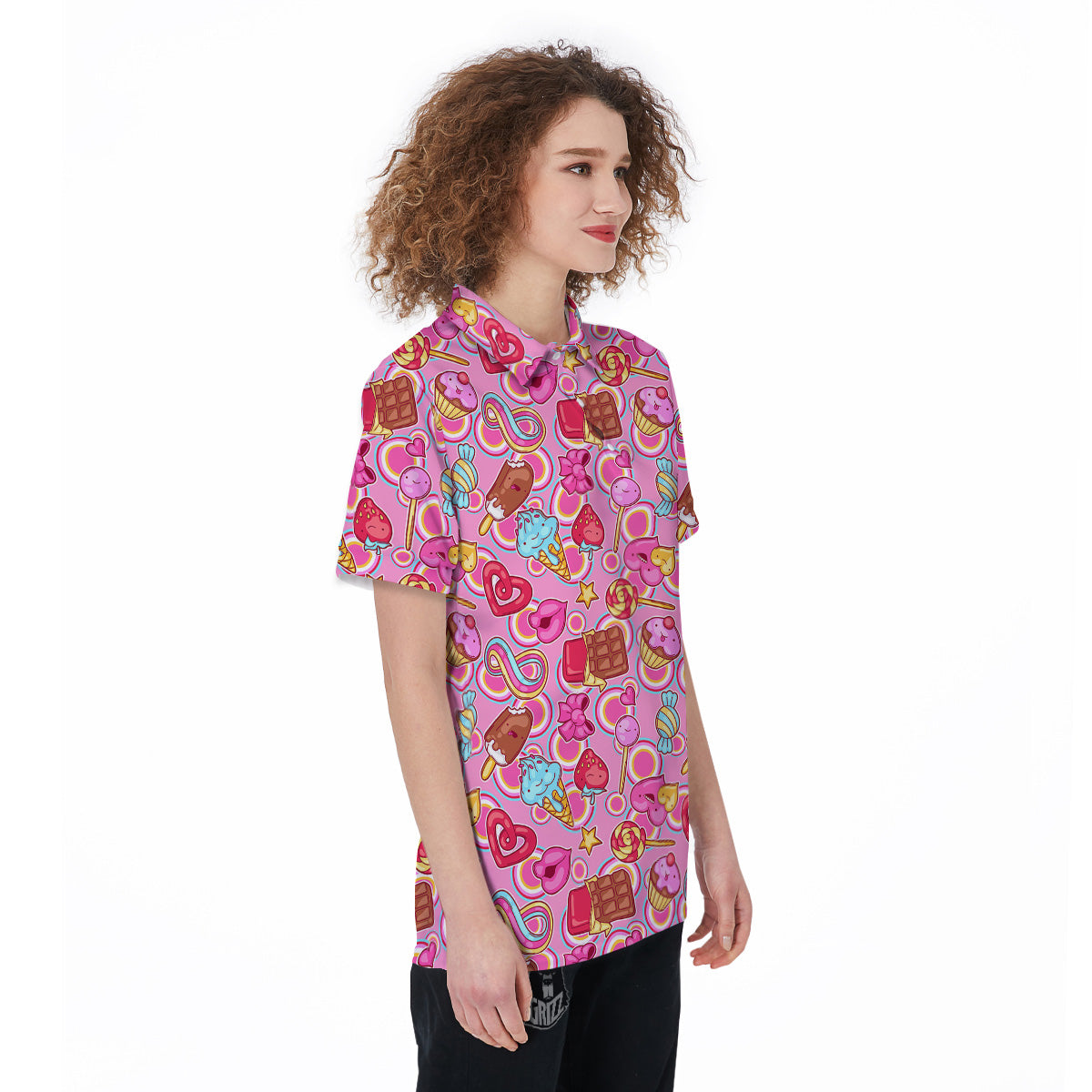 Pink Sweet Candy Print Pattern Women's Golf Shirts-grizzshop