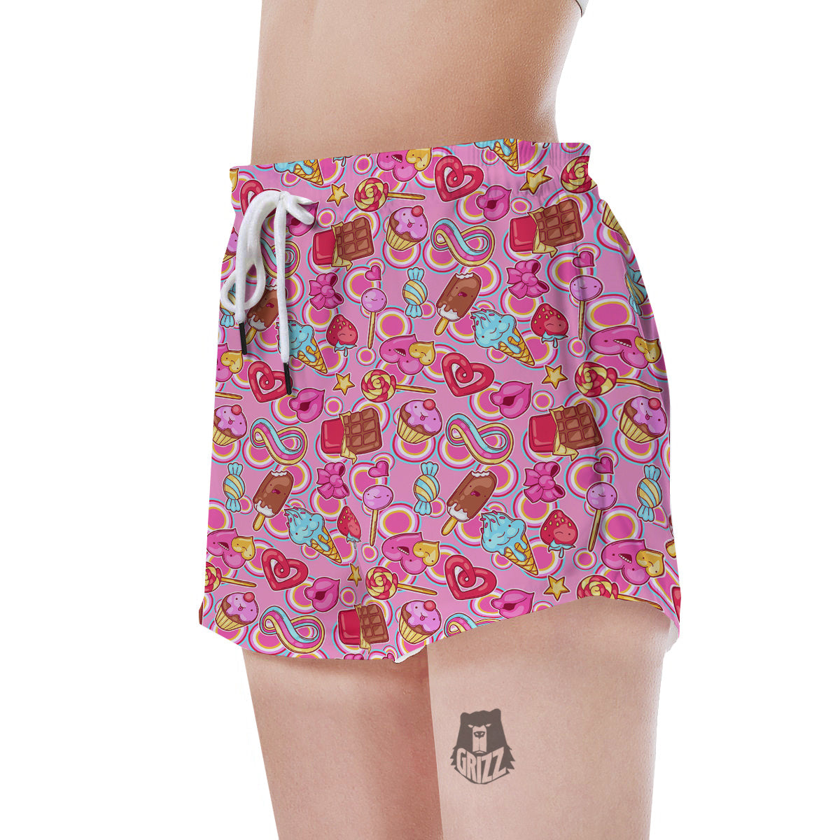 Pink Sweet Candy Print Pattern Women's Shorts-grizzshop