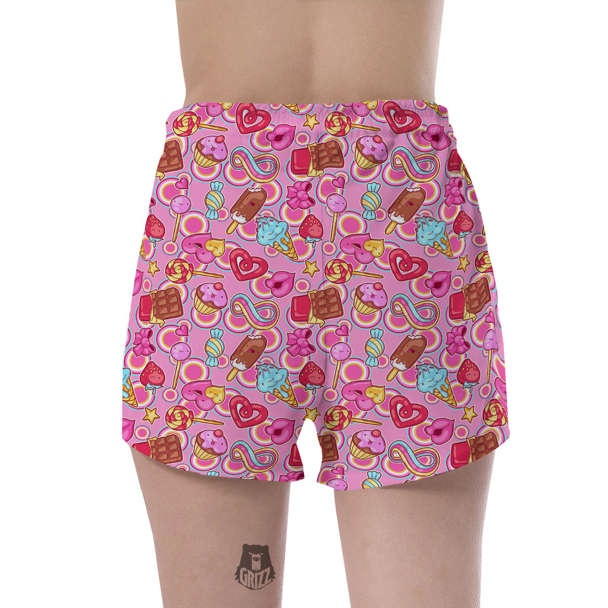 Pink Sweet Candy Print Pattern Women's Shorts-grizzshop