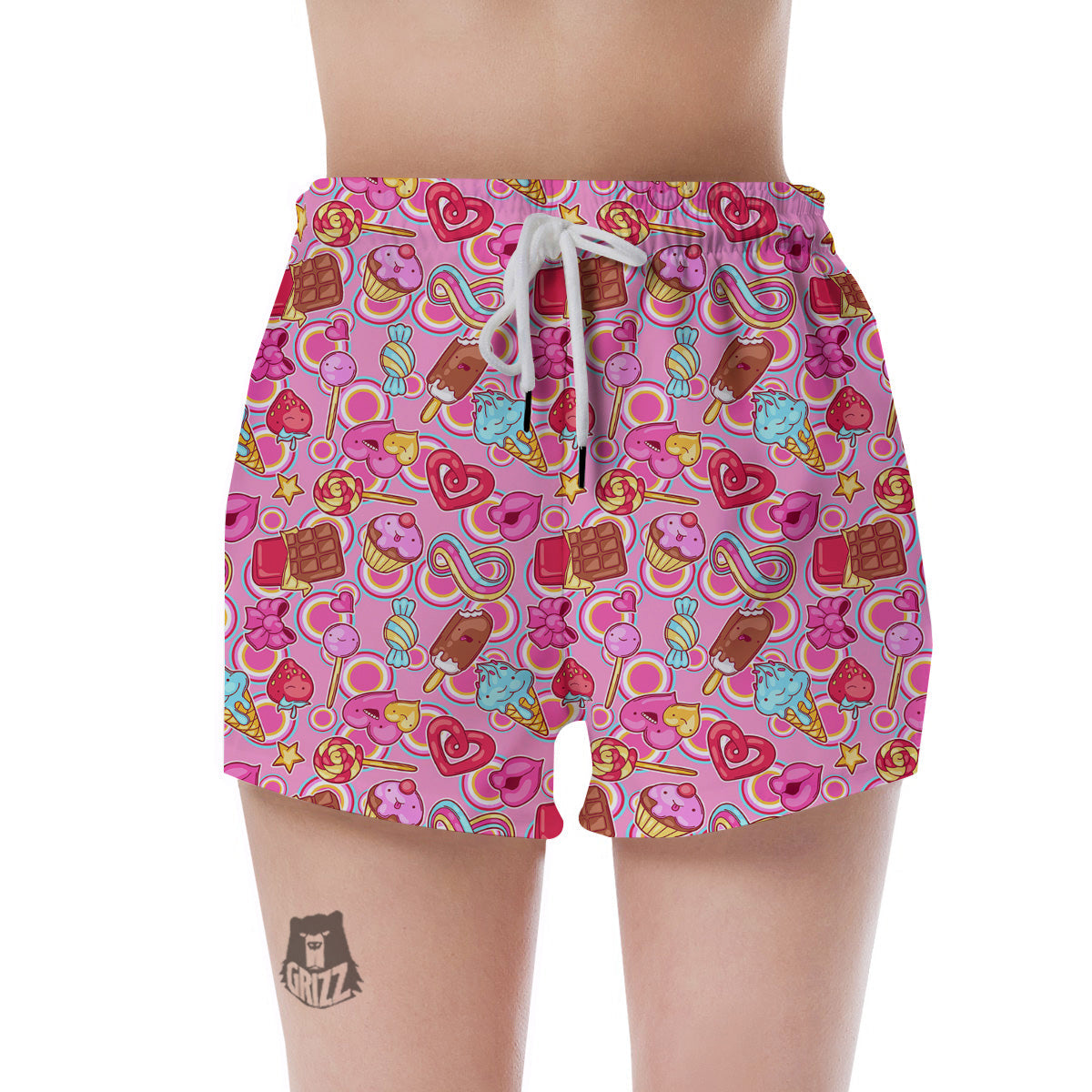 Pink Sweet Candy Print Pattern Women's Shorts-grizzshop