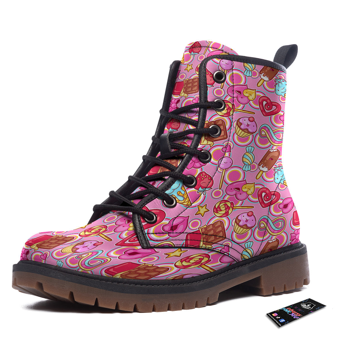 Pink Sweet Candy Print Pattern Work Boots-grizzshop