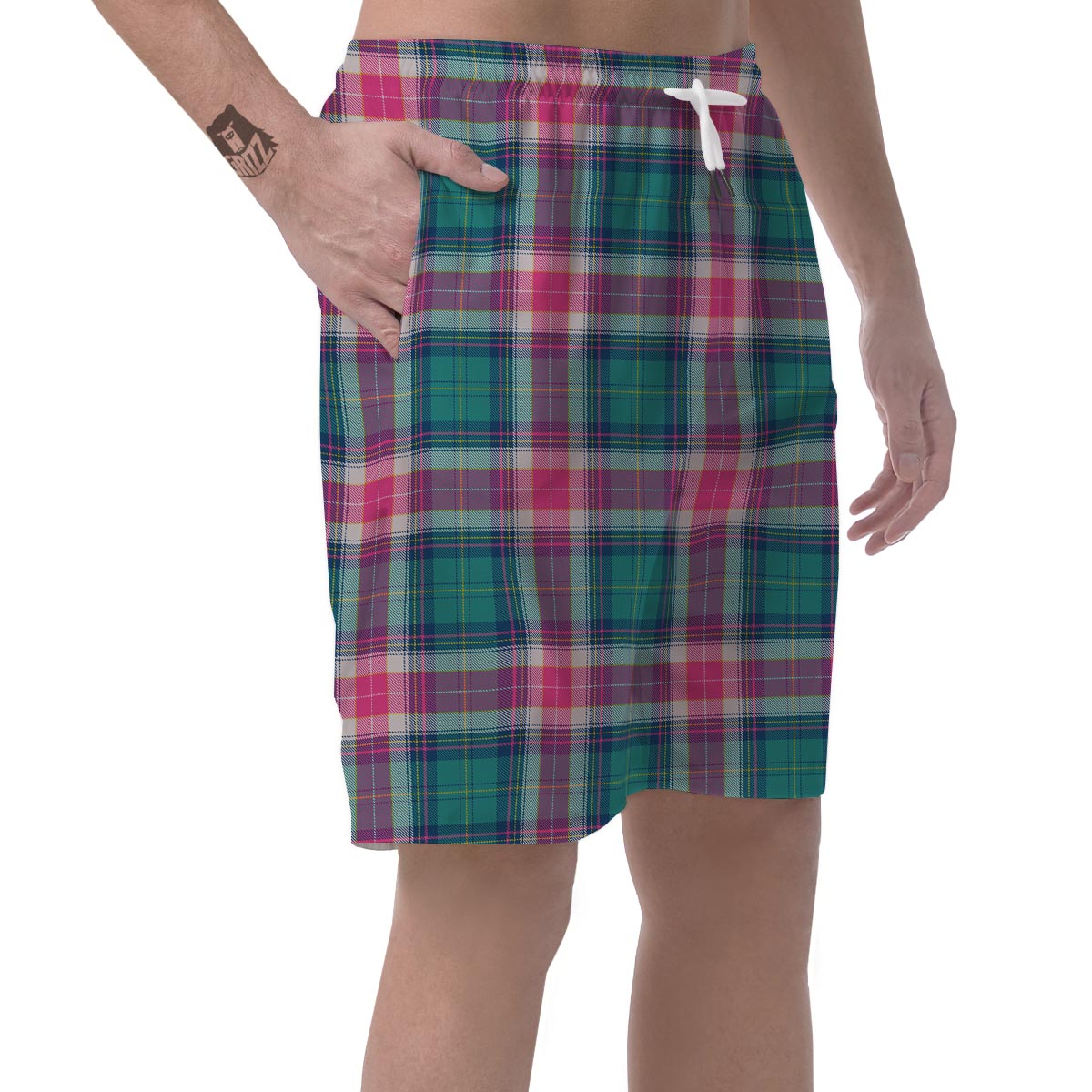 Pink Teal Plaid Tartan Men's Shorts-grizzshop