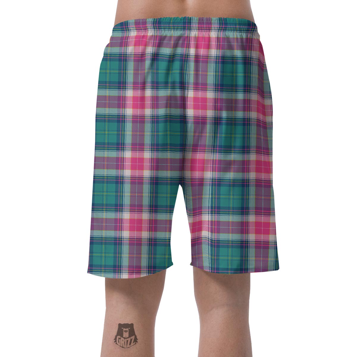 Pink Teal Plaid Tartan Men's Shorts-grizzshop