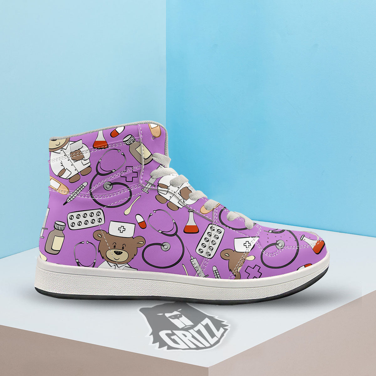 Pink Teddy Bear Nurse High Top Sneakers-grizzshop
