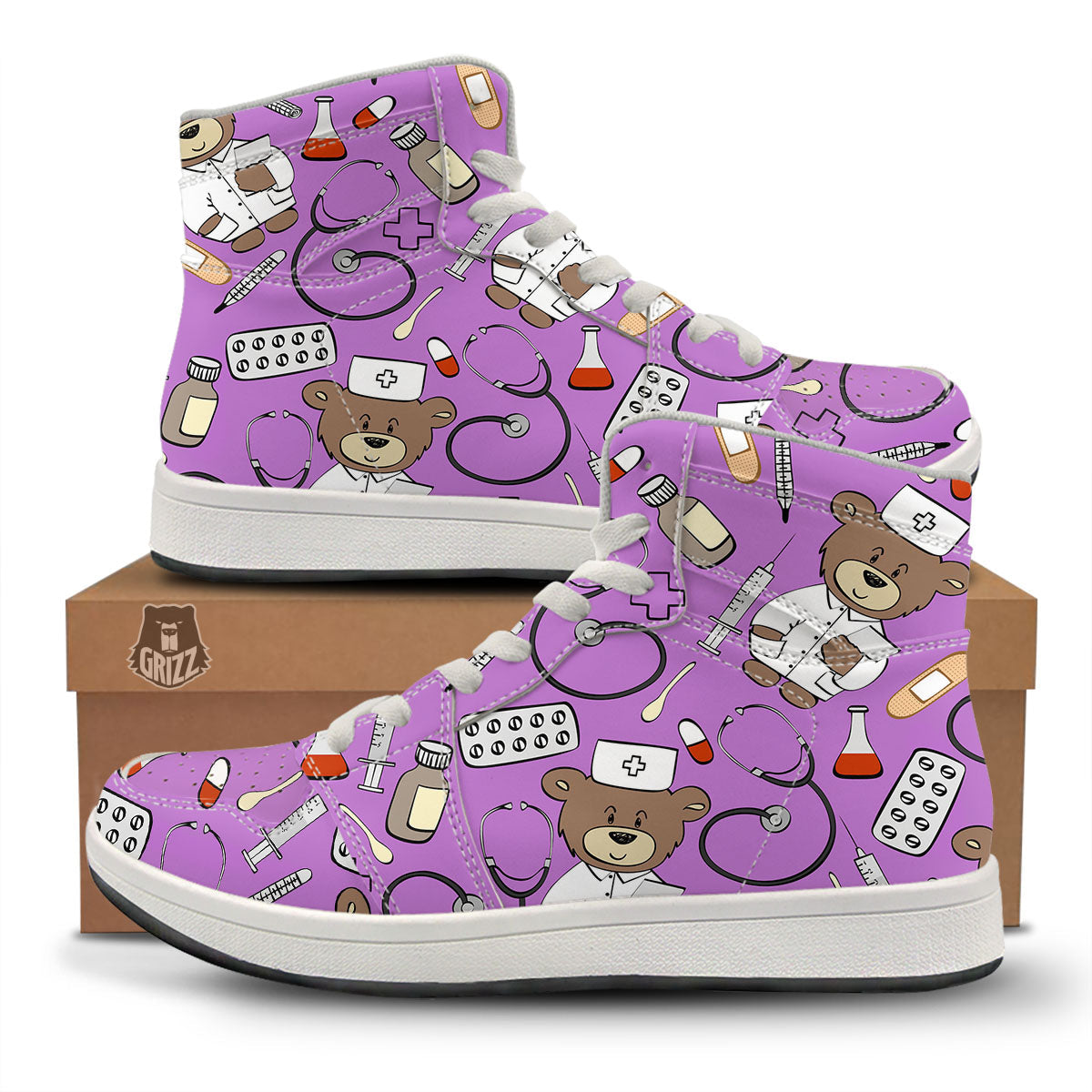 Pink Teddy Bear Nurse High Top Sneakers-grizzshop