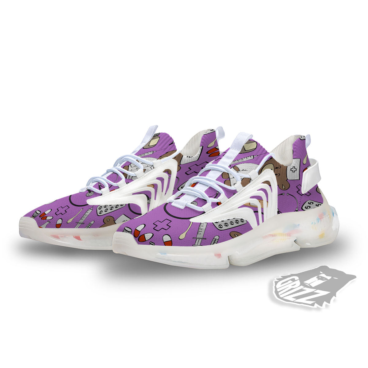 Pink Teddy Bear Nurse White Gym Shoes-grizzshop
